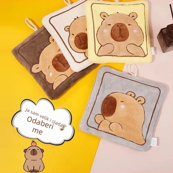 Dječji ručnik za ruke s likom kapibare, za vješanje, koralni flis, 150D, vez, težina 30-50 g