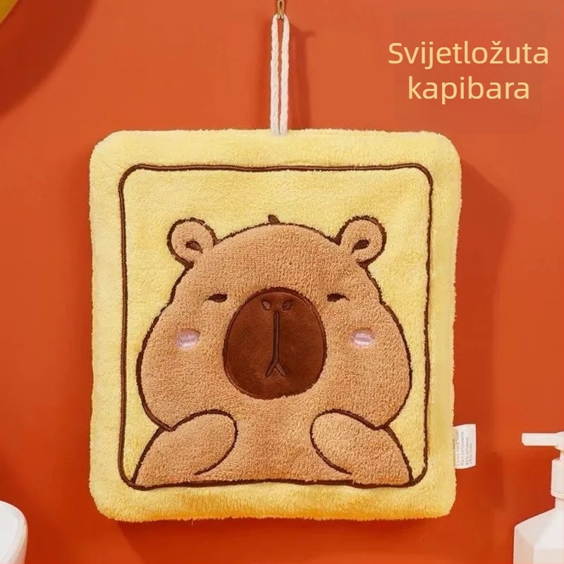 Dječji ručnik za ruke s likom kapibare, za vješanje, koralni flis, 150D, vez, težina 30-50 g