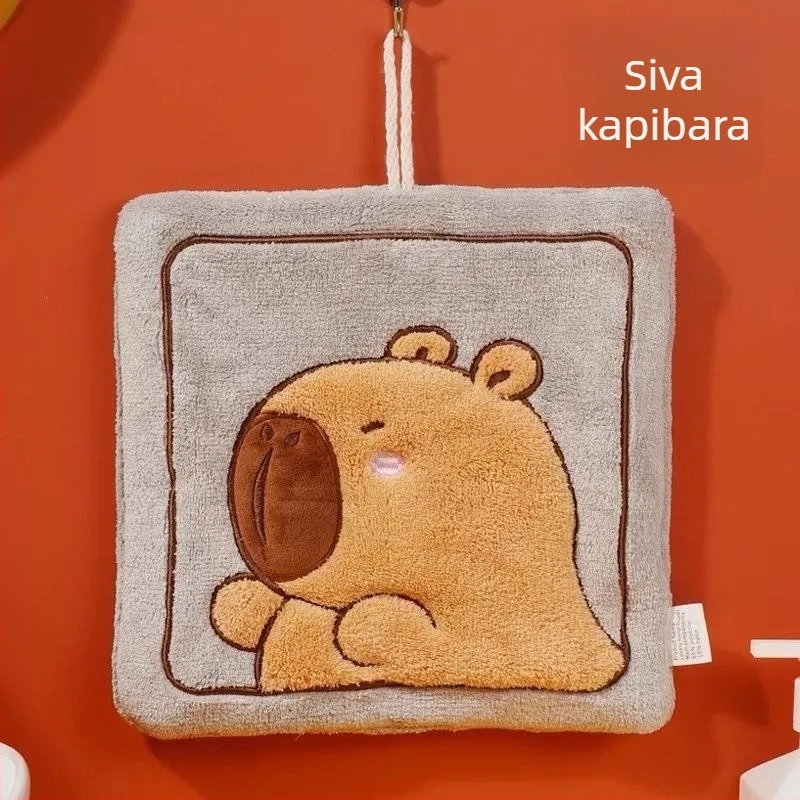 Dječji ručnik za ruke s likom kapibare, za vješanje, koralni flis, 150D, vez, težina 30-50 g