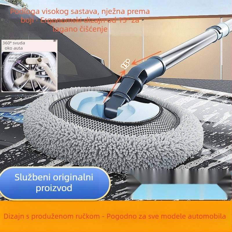 Teleskopski mop za pranje automobila s mekanim vlaknima i zakrivljenom šipkom, ne oštećuje boju auta