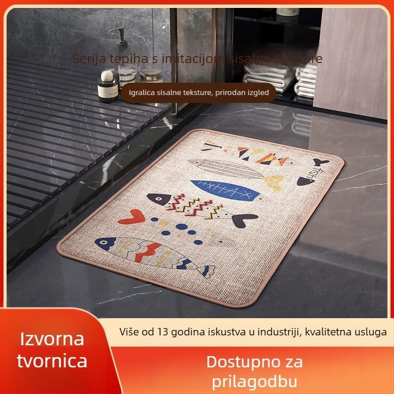 Podna prostirka za kuhinju i kupaonicu, imitacija lana, tisak, kvadratni oblik, jednobojni ili crtani uzorak, čišćenje usisavačem, pogodno za kuhinju, ulaz i balkon