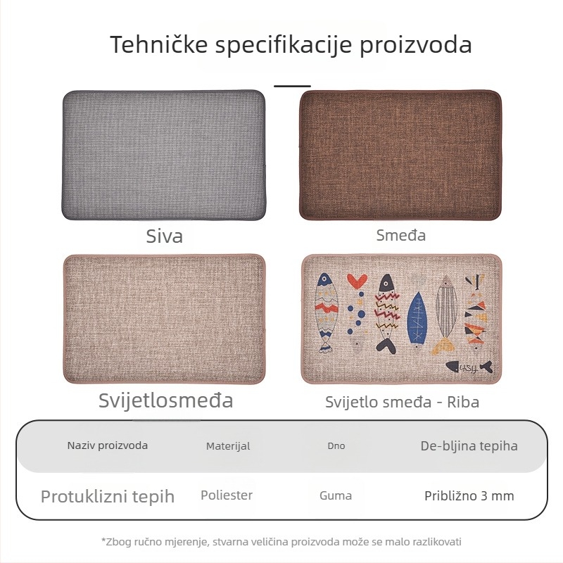 Podna prostirka za kuhinju i kupaonicu, imitacija lana, tisak, kvadratni oblik, jednobojni ili crtani uzorak, čišćenje usisavačem, pogodno za kuhinju, ulaz i balkon