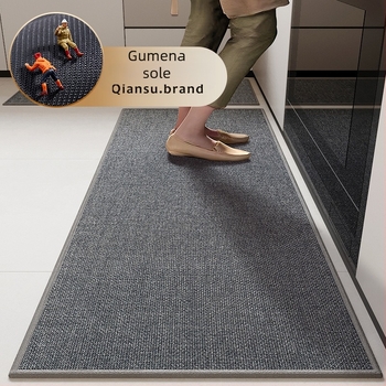 Set dviju platnenih kuhinjskih podnih prostirki od lana, pravokutnog oblika, jedinstvenog uzorka, upijajući i protuklizni, perive, minimalistički stil