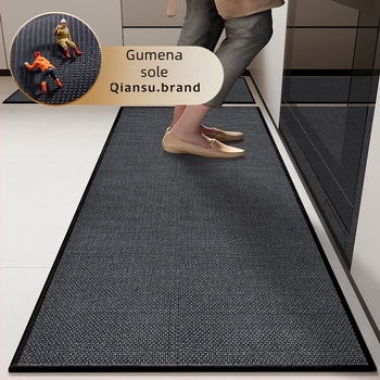 Set dviju platnenih kuhinjskih podnih prostirki od lana, pravokutnog oblika, jedinstvenog uzorka, upijajući i protuklizni, perive, minimalistički stil