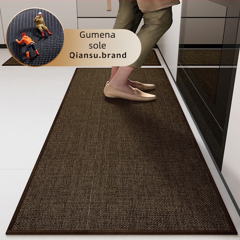 Set dviju platnenih kuhinjskih podnih prostirki od lana, pravokutnog oblika, jedinstvenog uzorka, upijajući i protuklizni, perive, minimalistički stil