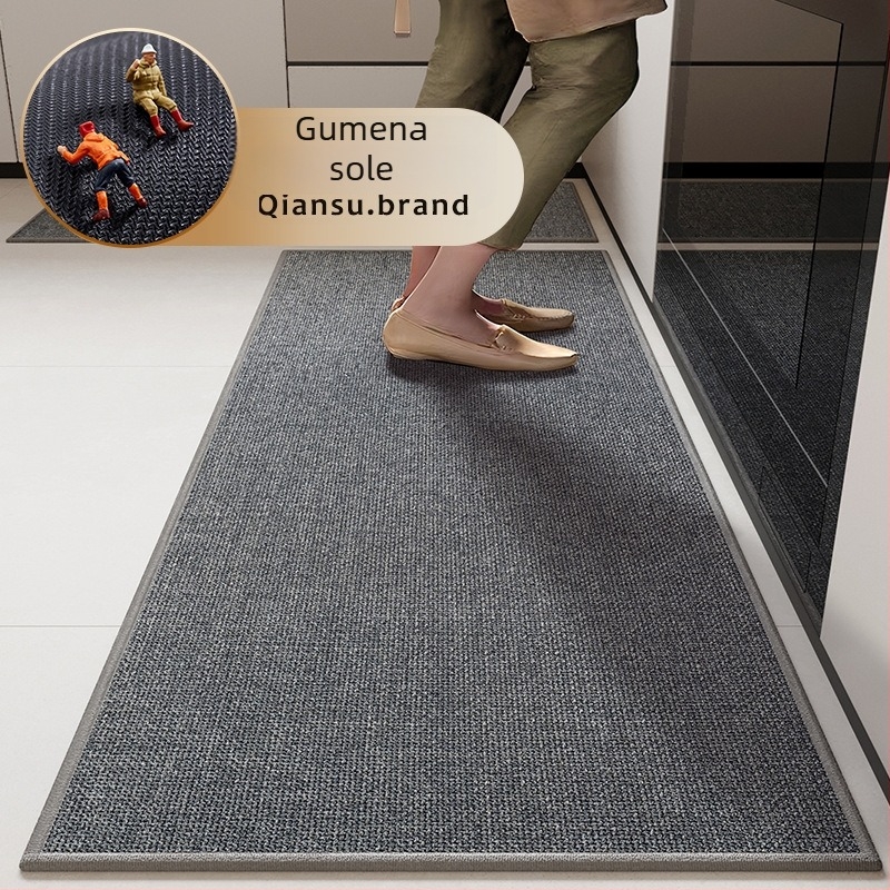 Set dviju platnenih kuhinjskih podnih prostirki od lana, pravokutnog oblika, jedinstvenog uzorka, upijajući i protuklizni, perive, minimalistički stil