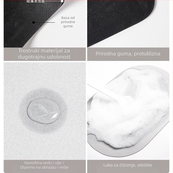 Dvije kuhinjske prostirke – dvodijelni set; upijaju vodu i masnoću, otporne na prljavštinu; pravokutnog oblika, tehničko platno, stil laganog luksuza.