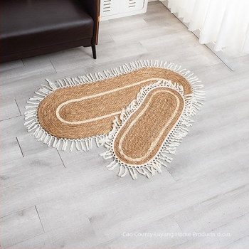 Ovalna prostirka od pamukovog užeta, ručno pletena, prugasti uzorak, periva