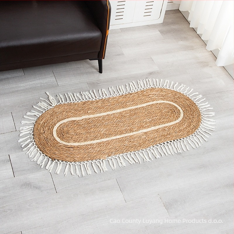 Ovalna prostirka od pamukovog užeta, ručno pletena, prugasti uzorak, periva