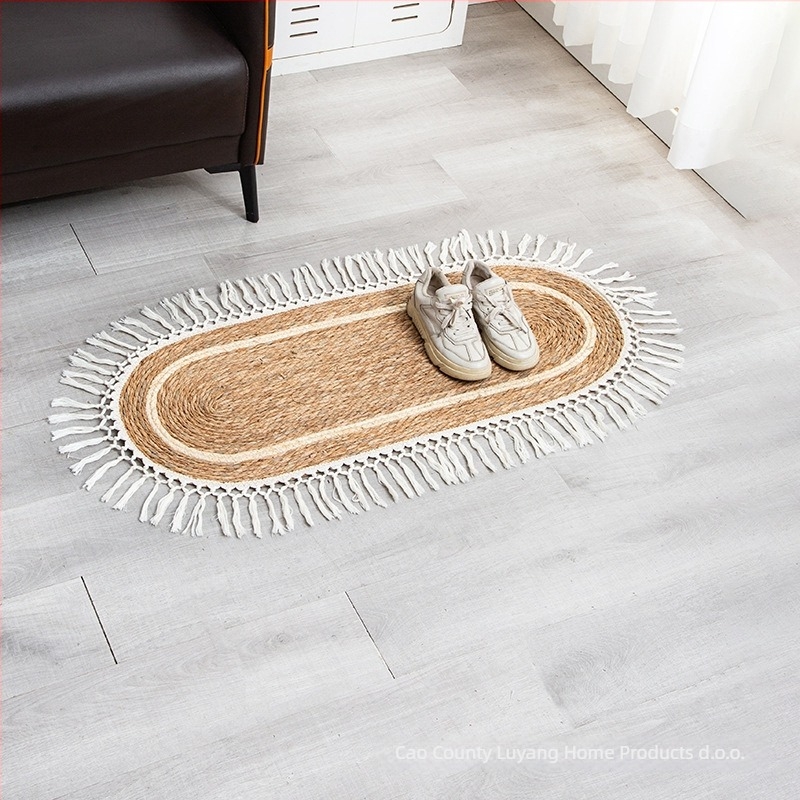 Ovalna prostirka od pamukovog užeta, ručno pletena, prugasti uzorak, periva