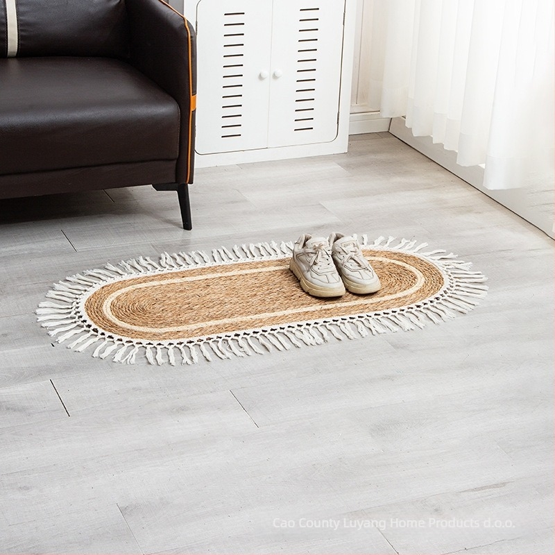 Ovalna prostirka od pamukovog užeta, ručno pletena, prugasti uzorak, periva