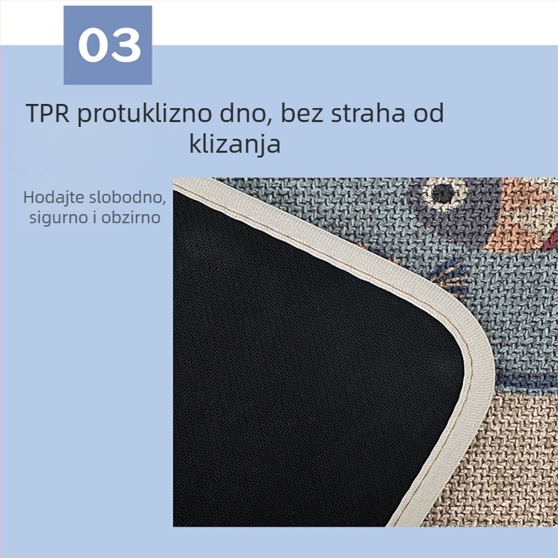 Nova pletena lanena kuhinjska prostirka, duga pravokutna – protuklizna, upija vlagu, periva, otporna na mrlje, karikaturni motivi: pejzaži, automobil, astronaut