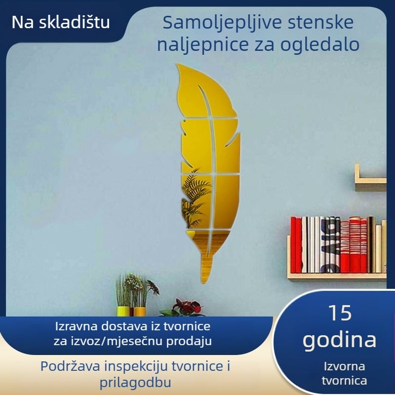 Zidna naljepnica u obliku pera, akril, ogledalni efekt, vodootporna