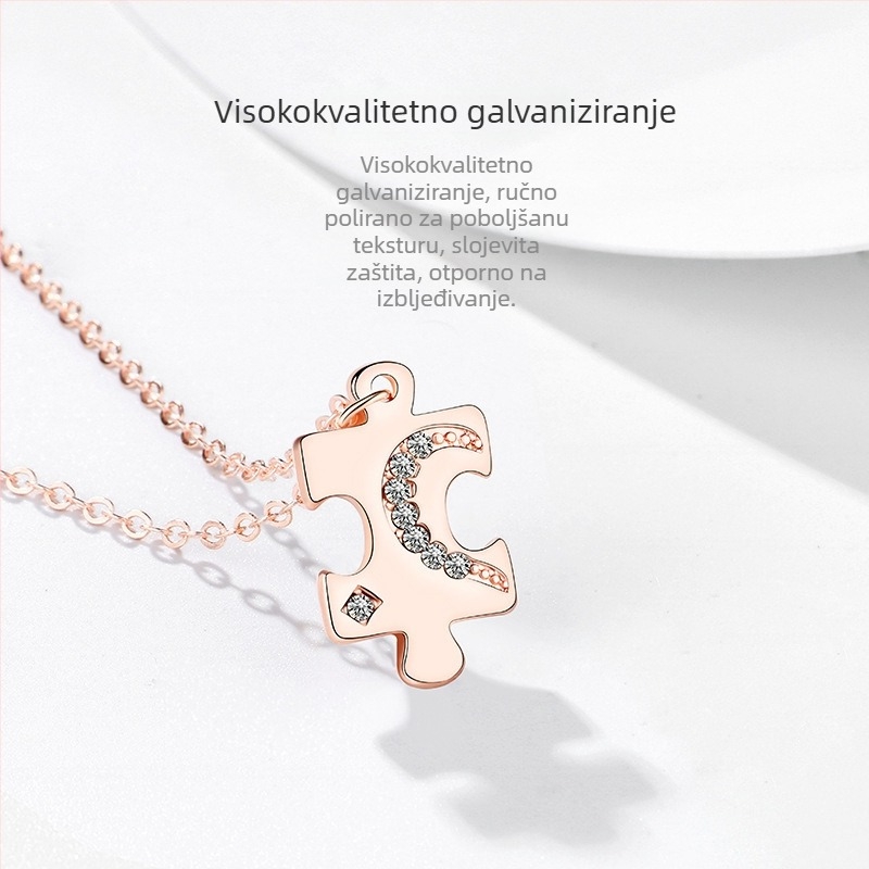 Ogrlica za parove sa srcolikim motivom, lanac s križem, legura, 15 g