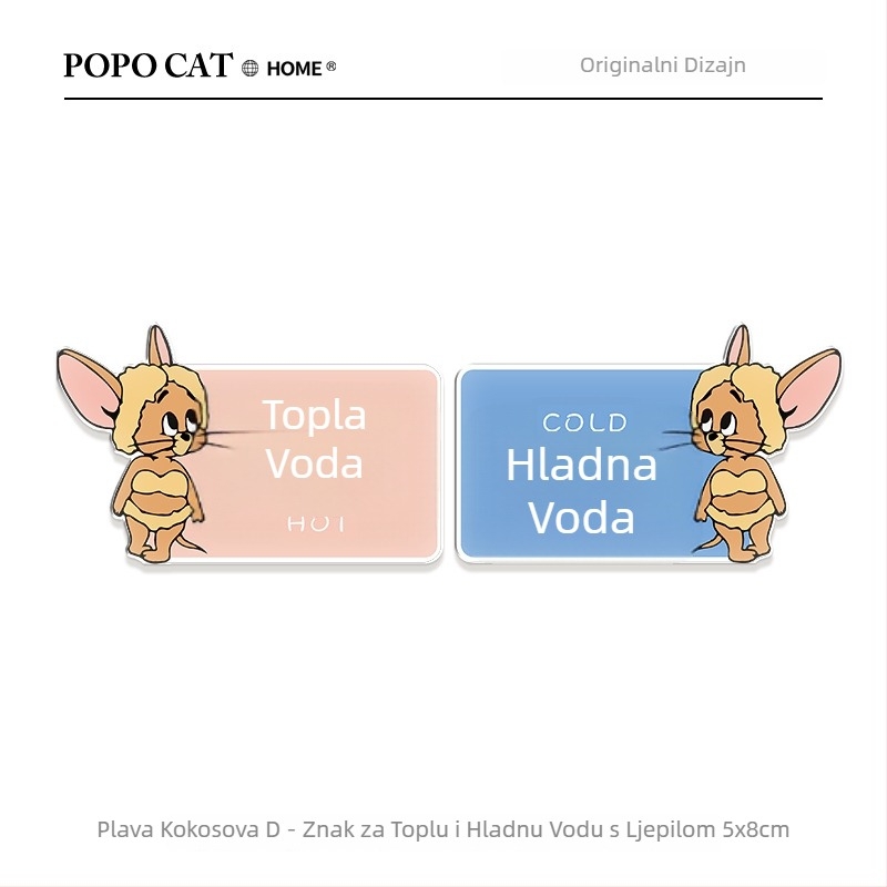 Akrilna zidna naljepnica s motivom mačke i miša za kupaonicu i kuhinju, 2 komada, vodootporna, plosni crtani dekor