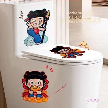 Nezha kreativna samoljepljiva naljepnica za WC – karikatura kupaonice, vodootporna dekoracija, dezodorirajuća naljepnica