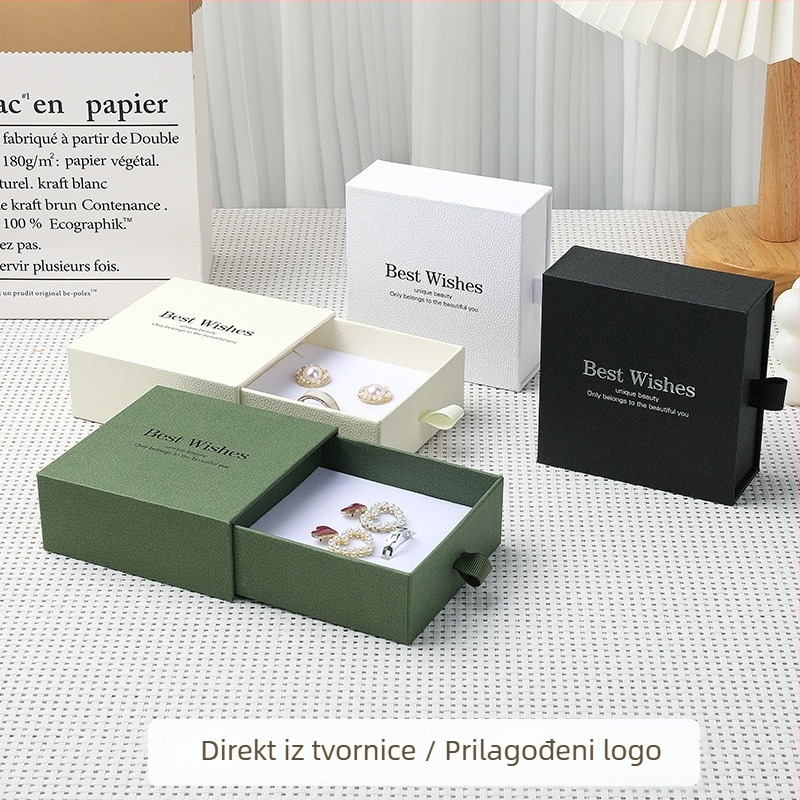 Borui kutija za nakit s ladicom i PE filmom, papirnoko-karton konstrukcija, mogućnost logotipa tiska, namijenjena pakiranju nakita