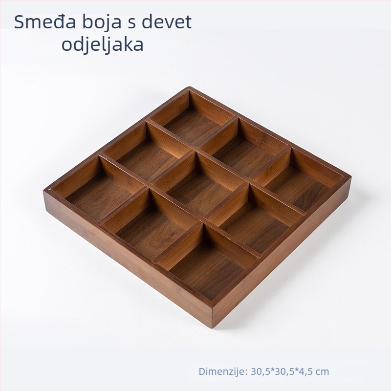 Bambus drveni pladanj za čaj s devet odjeljaka, pladanj za voće i užinu, retro luksuzni stil