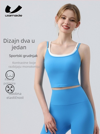 Ženski joga set s kontrastnim bojama – sportski grudnjak i vanjski top, jedinstvena joga veste s amortizacijom udara za trčanje i vježbanje