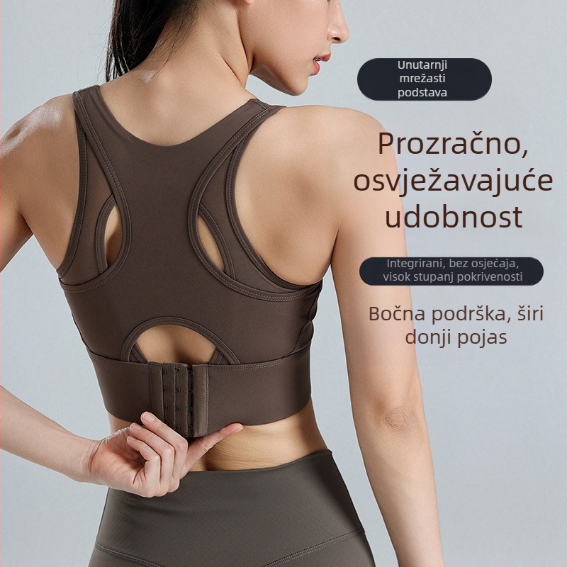 Joga sportski grudnjak, Cupa 3/4, srednje oblikovani kup, glavna tkanina najlon 75%, podstava najlon 25%, fiksirane dvostruke naramenice