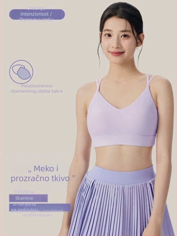 Cross-back sportski grudnjak za žene, potpuno košarice s srednje oblikovanim košaricama, bez žice, materijal Nylon 78% / Spandex 22%, uključene uloške za dojke