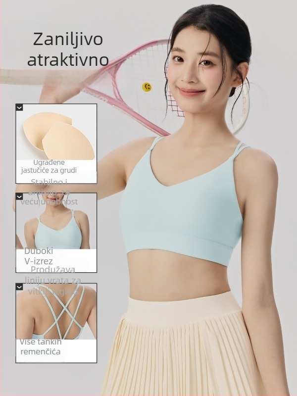 Cross-back sportski grudnjak za žene, potpuno košarice s srednje oblikovanim košaricama, bez žice, materijal Nylon 78% / Spandex 22%, uključene uloške za dojke