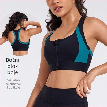 Yujia sportski grudnjak s prednjim zatvaračem, jedinstven dizajn za visok udar pri trčanju i yogi, košarice 3/4 s srednje oblikovanim košaricama, Nylon/Spandex 75/25