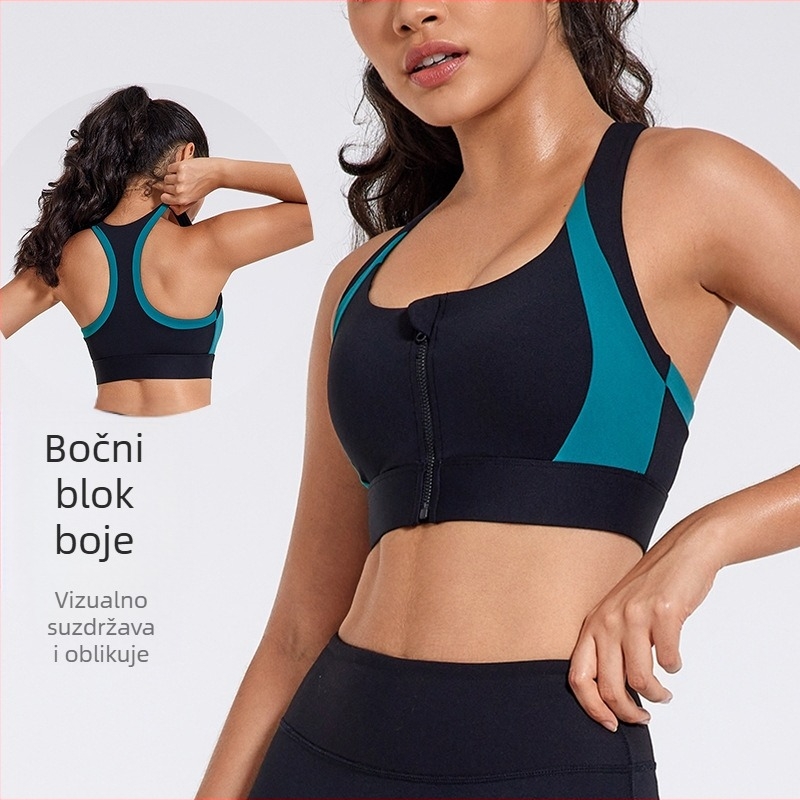 Yujia sportski grudnjak s prednjim zatvaračem, jedinstven dizajn za visok udar pri trčanju i yogi, košarice 3/4 s srednje oblikovanim košaricama, Nylon/Spandex 75/25