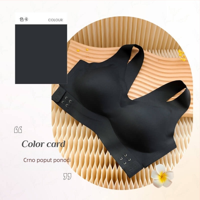 Bezšivni sportski grudnjak s oblikovanim košaricama, prednje kopčanje, fiksne dvostruke naramenice, materijal: najlon 70–80%