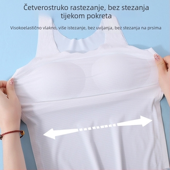 Duga bezšivna potkošulja za djevojčice u razvoju, tanak oblikovani dio šalice, šalice od najlona; vanjski i podstavni materijal od poliestera (30–50%); prozračna i upija znoj; fiksni dvostruki naramenice; bez metalnih čahura; za dob 12–15