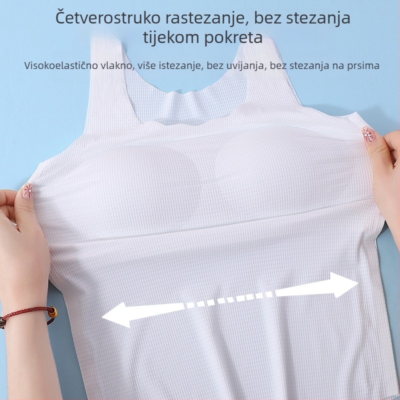 Duga bezšivna potkošulja za djevojčice u razvoju, tanak oblikovani dio šalice, šalice od najlona; vanjski i podstavni materijal od poliestera (30–50%); prozračna i upija znoj; fiksni dvostruki naramenice; bez metalnih čahura; za dob 12–15
