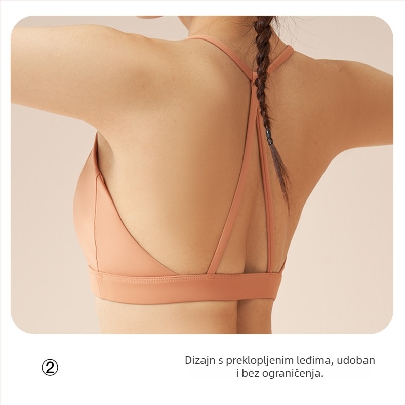 Sportski grudnjak za jogu i fitness s fiksnim halter vratom, jedinstven dizajn, 3/4 kupa, glavni materijal 78% najlon, podstava 22% spandex