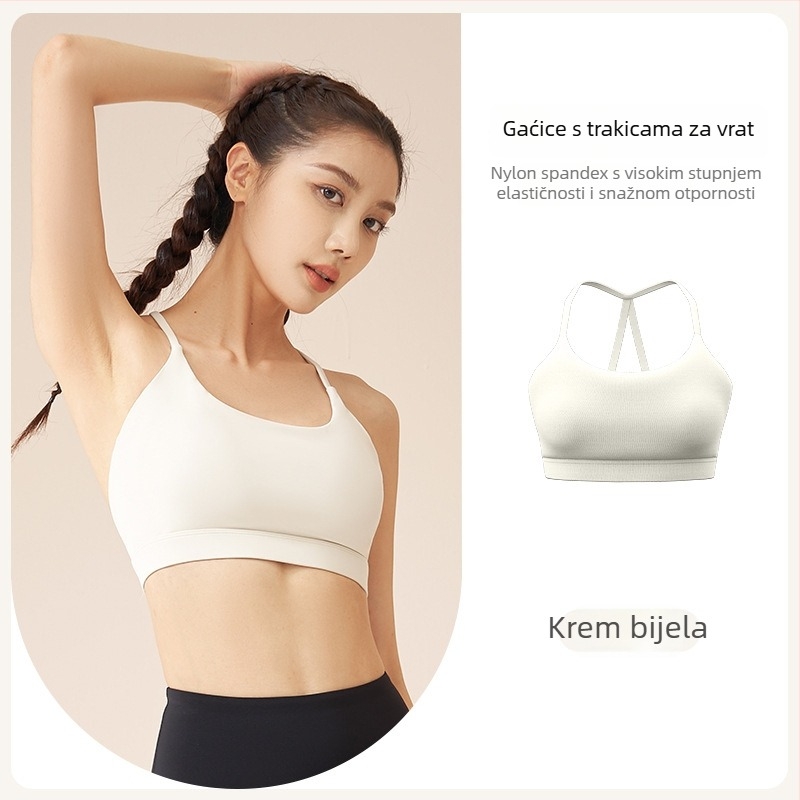 Sportski grudnjak za jogu i fitness s fiksnim halter vratom, jedinstven dizajn, 3/4 kupa, glavni materijal 78% najlon, podstava 22% spandex
