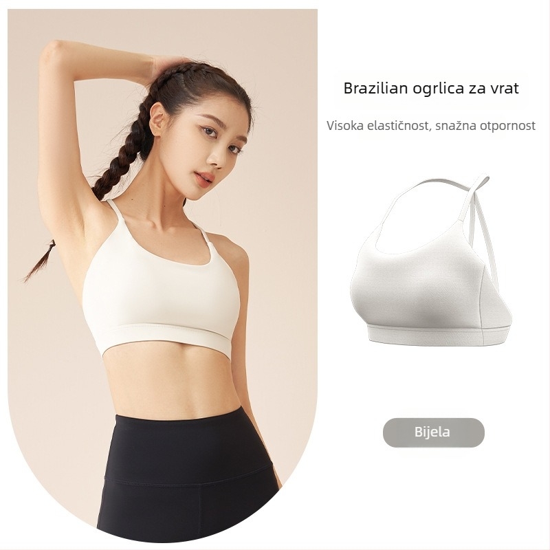 Sportski grudnjak za jogu i fitness s fiksnim halter vratom, jedinstven dizajn, 3/4 kupa, glavni materijal 78% najlon, podstava 22% spandex
