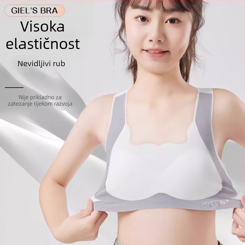 Dječji grudnjak za predpubertetsku dob, sportski top od ice silk, s podstavljenim košaricama, bežični, potpuno pokrivenost