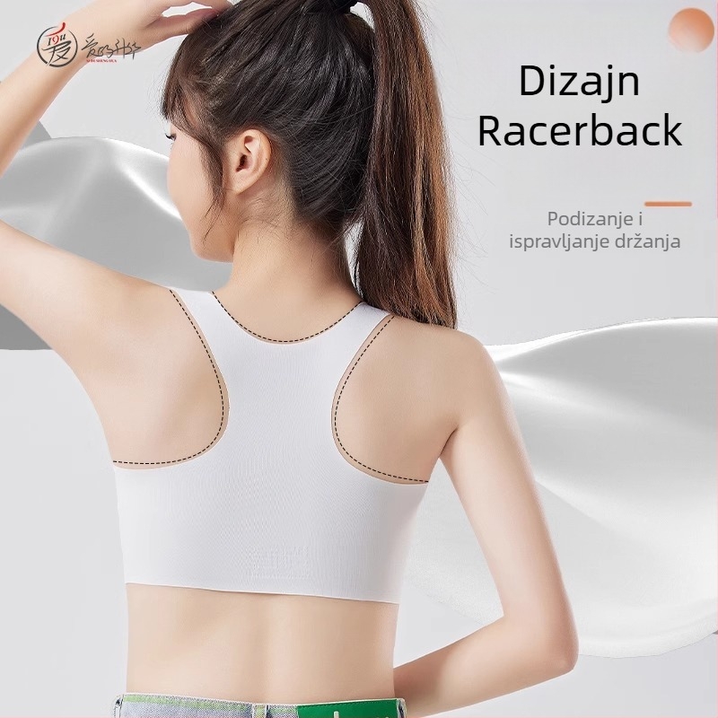 Dječji grudnjak za predpubertetsku dob, sportski top od ice silk, s podstavljenim košaricama, bežični, potpuno pokrivenost