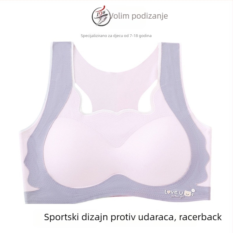Dječji grudnjak za predpubertetsku dob, sportski top od ice silk, s podstavljenim košaricama, bežični, potpuno pokrivenost