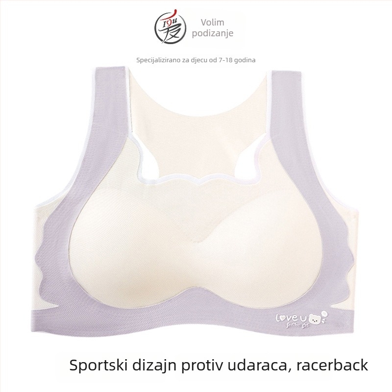 Dječji grudnjak za predpubertetsku dob, sportski top od ice silk, s podstavljenim košaricama, bežični, potpuno pokrivenost