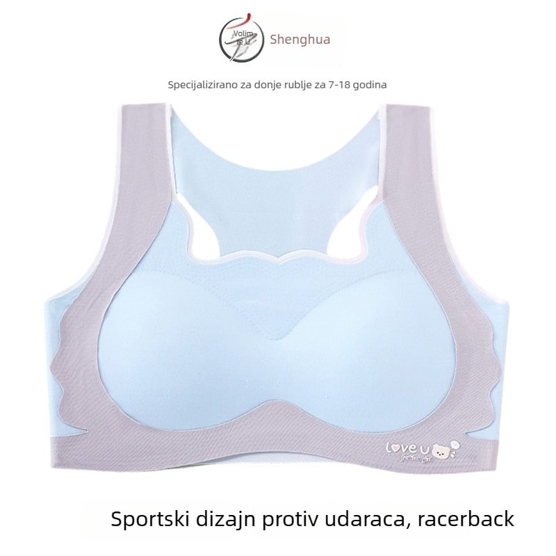 Dječji grudnjak za predpubertetsku dob, sportski top od ice silk, s podstavljenim košaricama, bežični, potpuno pokrivenost