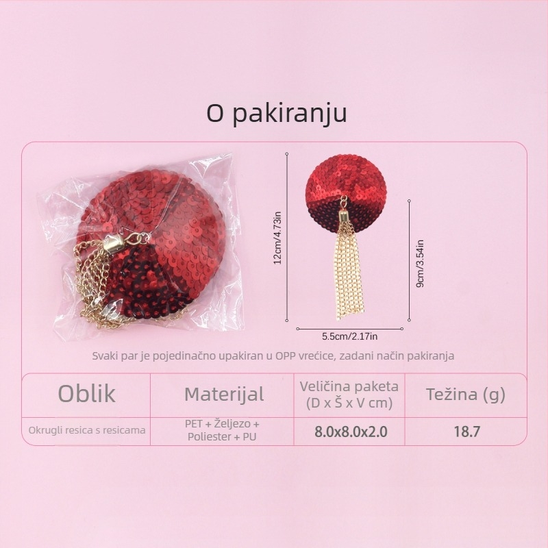 Pokrivke za bradavice od kože s perlama i metalnim resama — kružni oblik, bez tragova, Night Silk