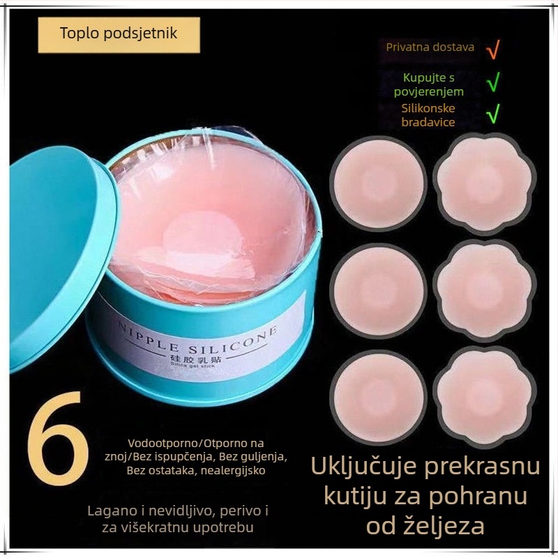 Silikonske pokrivače bradavica – ultratanke, nevidljive, s čipkastim obrubom, okruglog oblika, set od 3/4/5/6 pari, u elegantnoj metalnoj kutiji