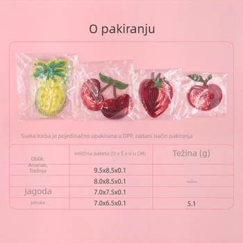 Pasties za grudi s voćnim dijamantnim dizajnom – ananas; materijali: poliester, PU, dijamant; funkcija: bez traga, nevidljive; stil: perle, dijamantni nakit; oblici bradavica: trešnja, jagoda, ananas, jabuka