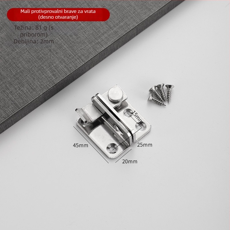 Nehrđajući čelični zasun s dizajnom protiv krađe, debeli zasun s 90° kutem, polirani završni sloj, za drvena vrata kupaonice i garderobe