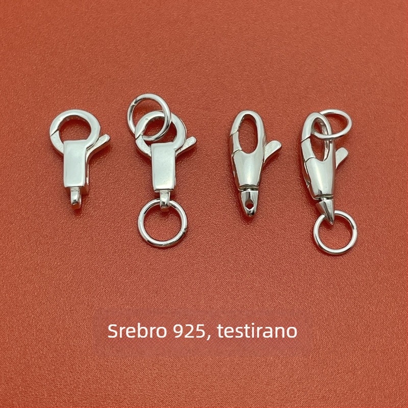 DIY konektor za nakit — S925 srebro, kvadratni kopča, perlasti završetak, čistoća 925