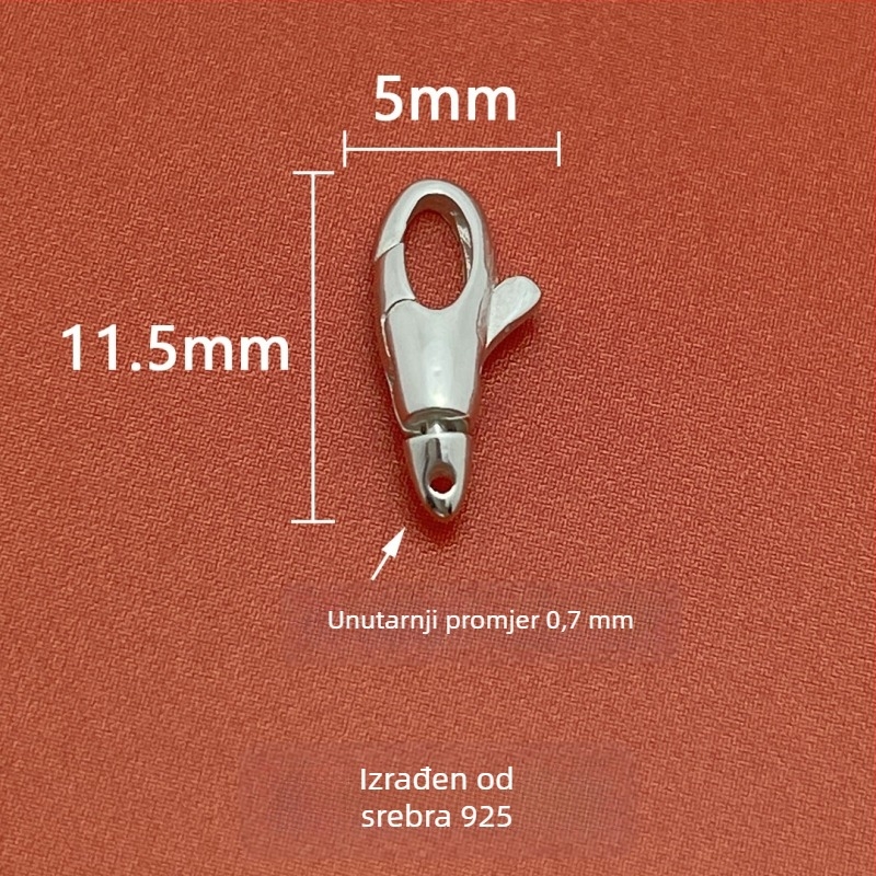 DIY konektor za nakit — S925 srebro, kvadratni kopča, perlasti završetak, čistoća 925