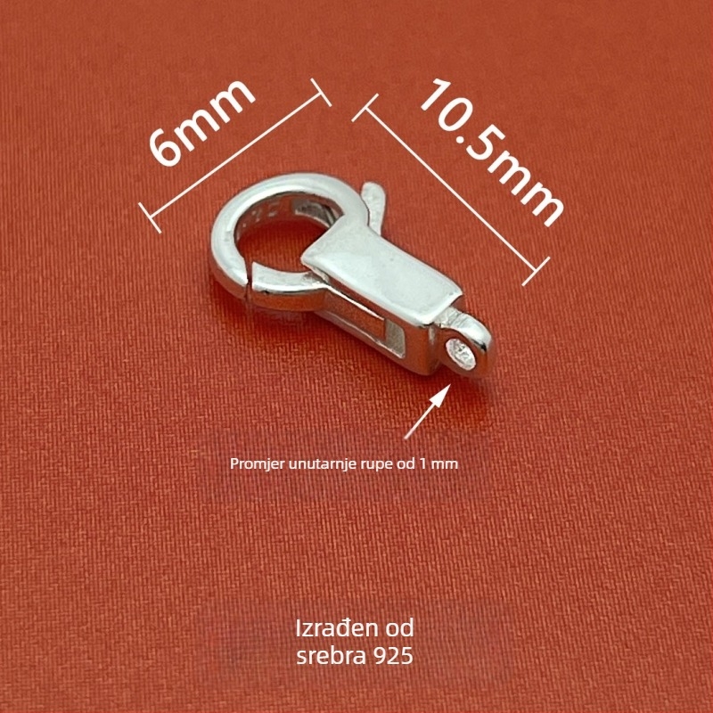 DIY konektor za nakit — S925 srebro, kvadratni kopča, perlasti završetak, čistoća 925