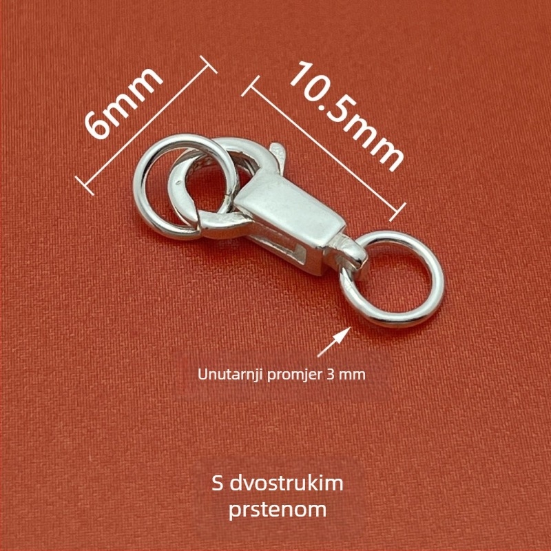 DIY konektor za nakit — S925 srebro, kvadratni kopča, perlasti završetak, čistoća 925