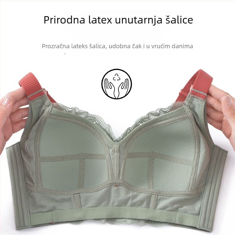 Bežični latex grudnjak s čipkom za velike grudi, oblikuje liniju, puna košarica, podesive naramenice, stražnji zatvarač sa šest redova, ultra tanak oblikovani košarica, prozračan i udoban