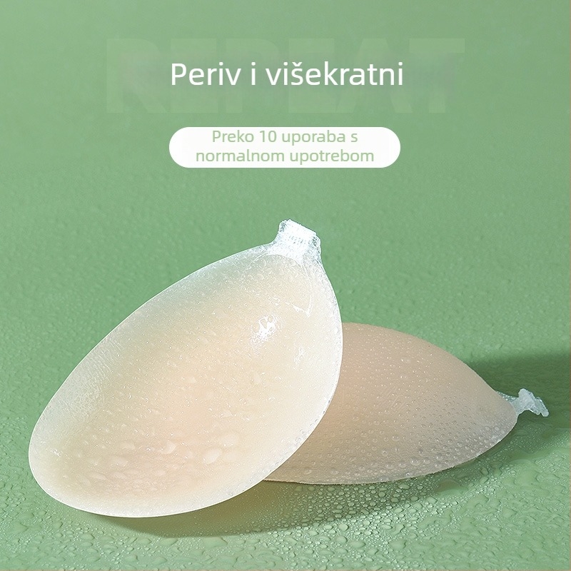 Silikonska nevidljiva pločica za grudi - bez naramenica, ultra-tanka, kružni oblik bradavice, sjajna površina
