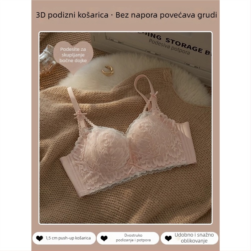 Bežični čipkasti set grudnjaka za žene, podesivi, podiže male grudi, oblikuje siluetu, protiv opuštanja, seksi čipka.